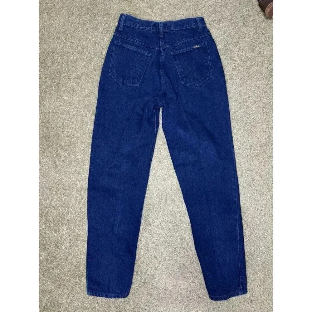 BONJOUR Vintage 80s 90s Womens Jeans Button Fly High Rise Dark Blue 26x30 Retro